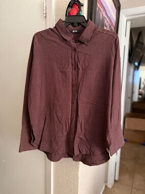 Miss Lola Burgundy Pinstripe Button-Down Shirt